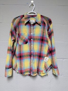 BDG Multicolor Plaid Shirt Size S Raw Hem Cotton Flannel Overshirt